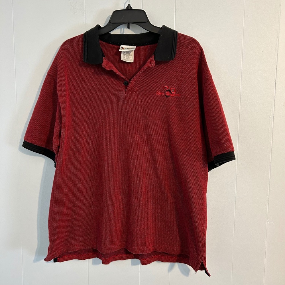 Walt Disney World Mens XL Red Black Mickey Mouse Polo Shirt Cotton Golf‎ Casual